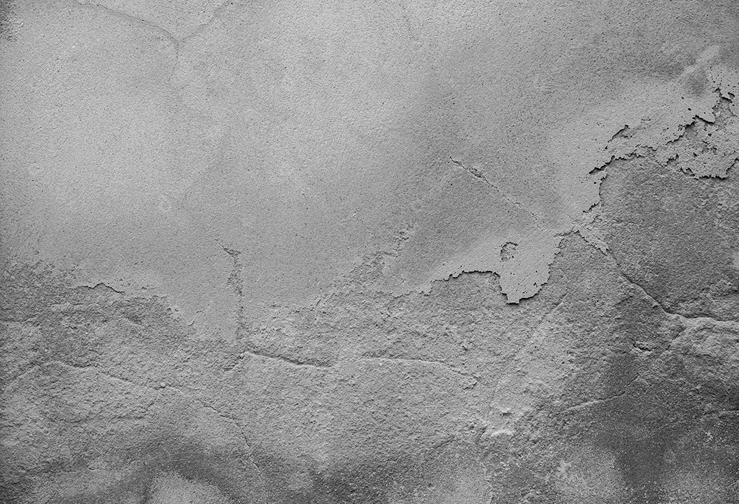 Velho muro de concreto em preto e branco, parede de cimento, parede quebrada, textura de fundo