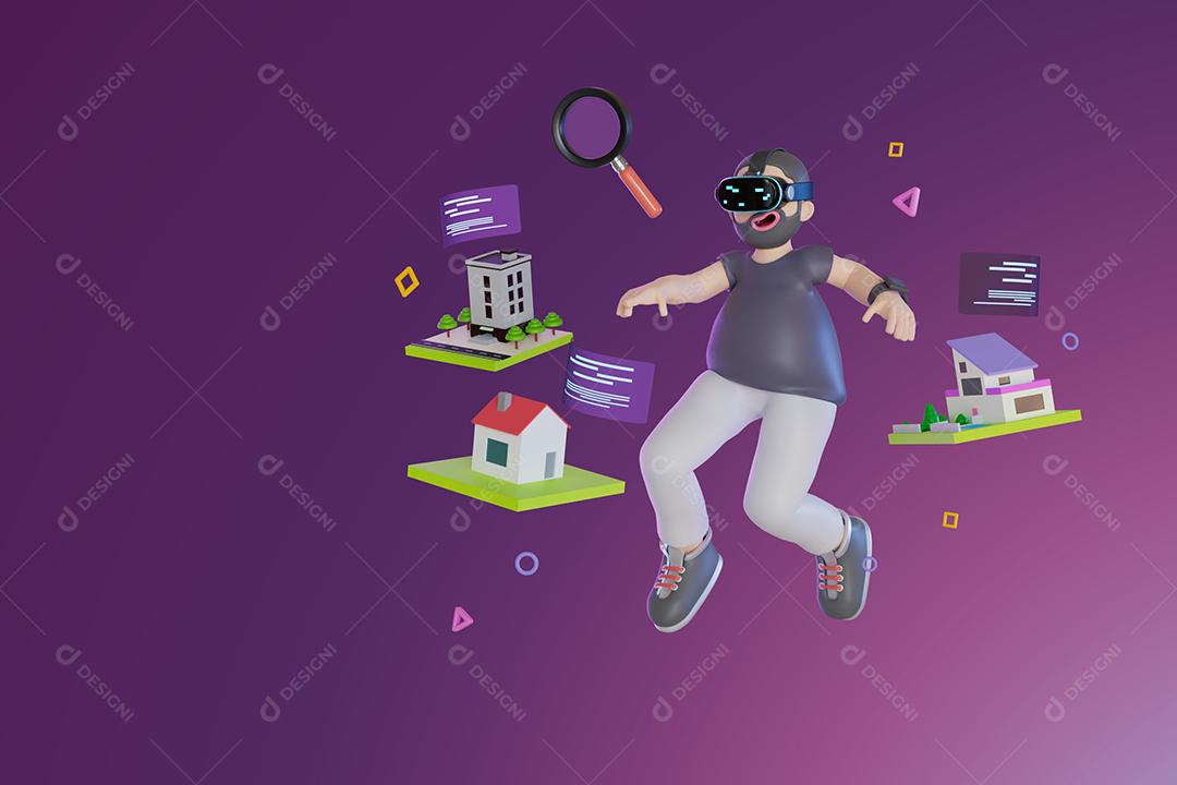 homens vestindo vr olhando projetos imobiliários no mundo do metaverso 3D