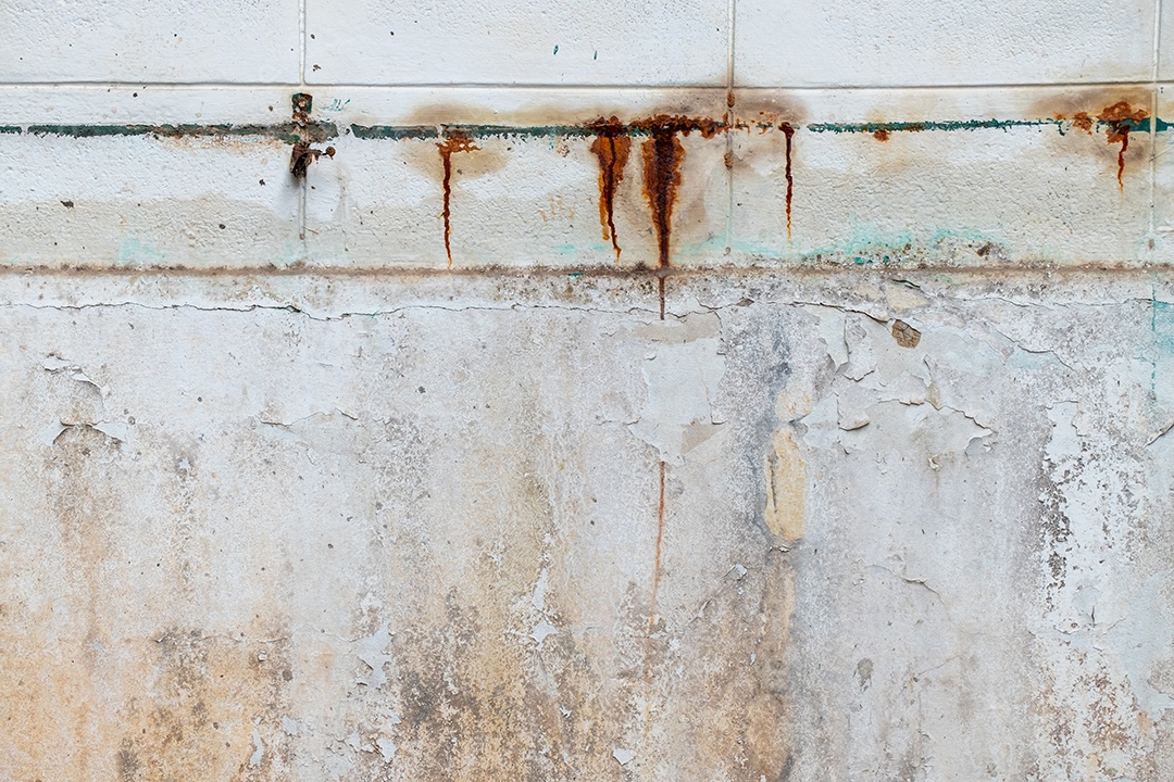 Velho muro de concreto em preto e branco, parede de cimento, parede quebrada, textura de fundo