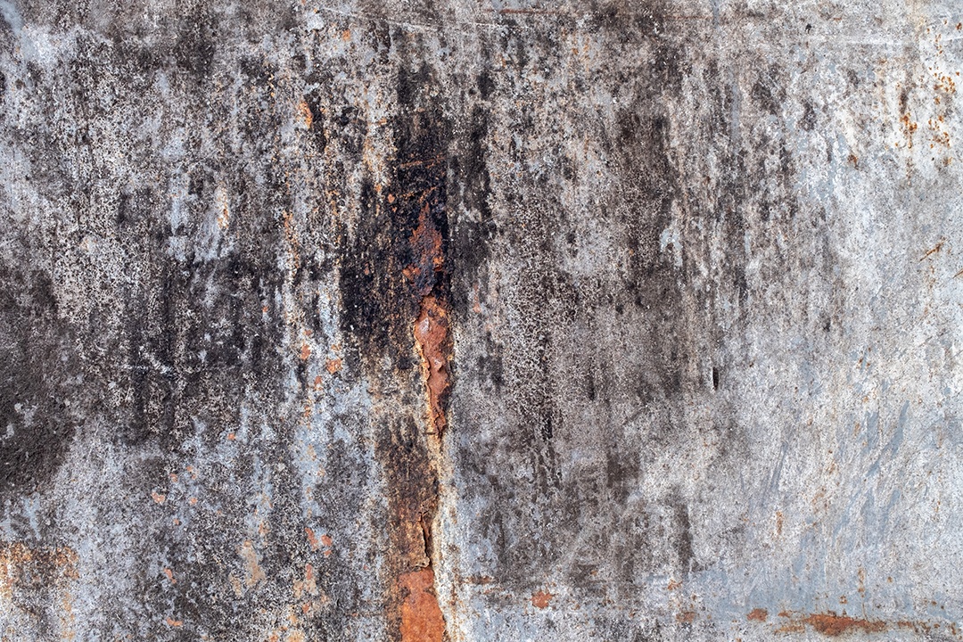 Manchas de óleo e fuligem de cozinhar na parede branca, conceito de limpeza e higiene.