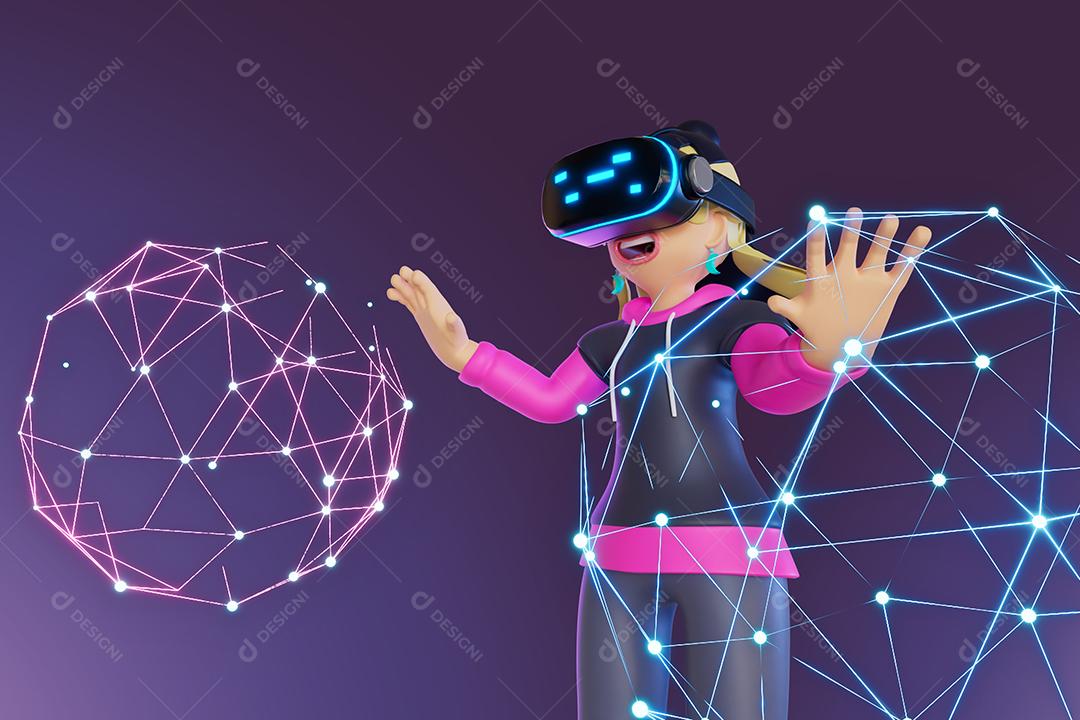 Mulher usando VR estão conectando o mundo metaverso ilustração 3D