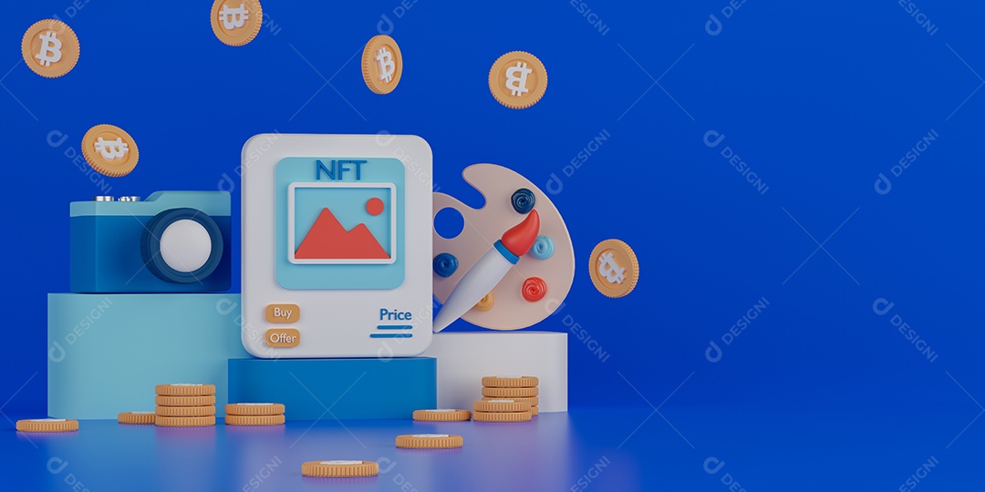 Imagem NFT e moedas bitcoin