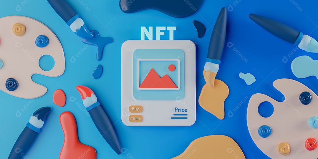 Quadro NFT sigla fundo pincéis de pintura