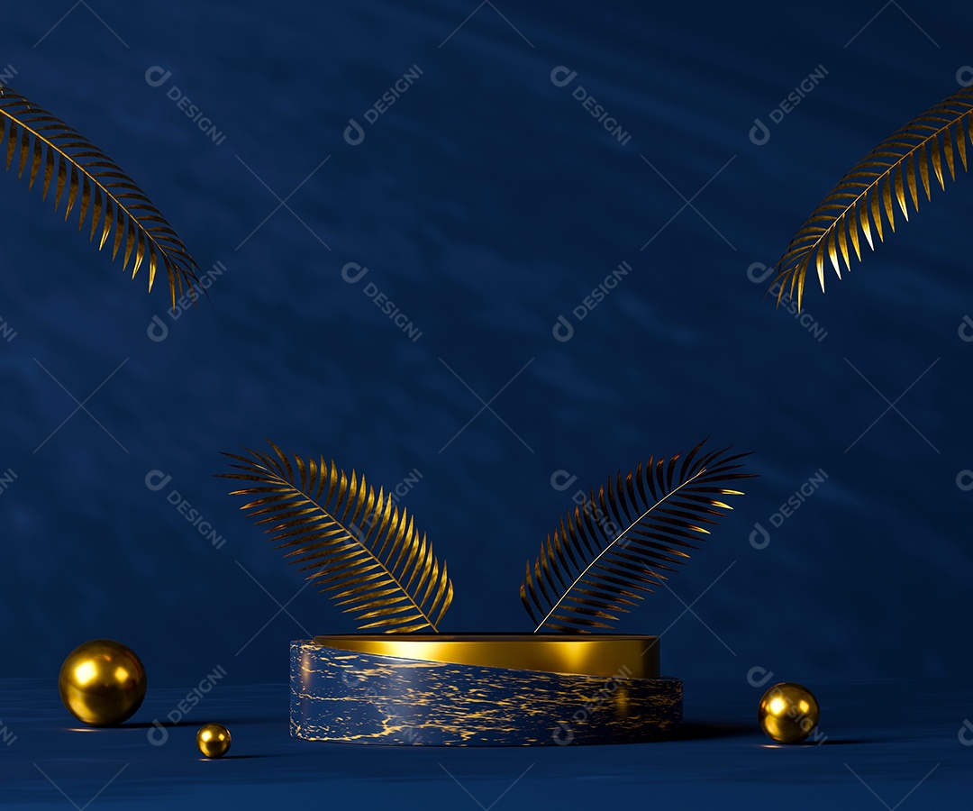 Podium de fundo azul e dourado