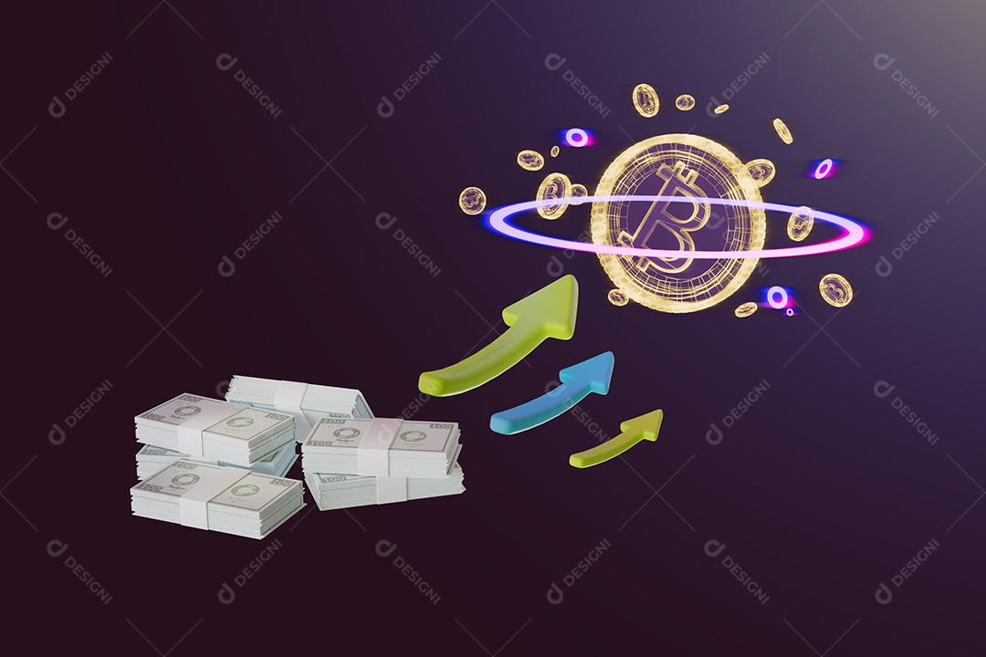 investimentos, depositar fundos em criptomoedas. Ilustração de renderização em 3D