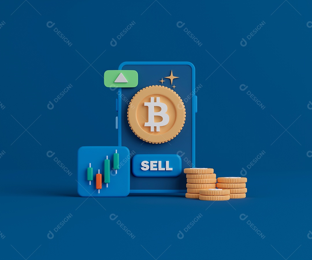 Renderização 3D Conceito moeda Bitcoin