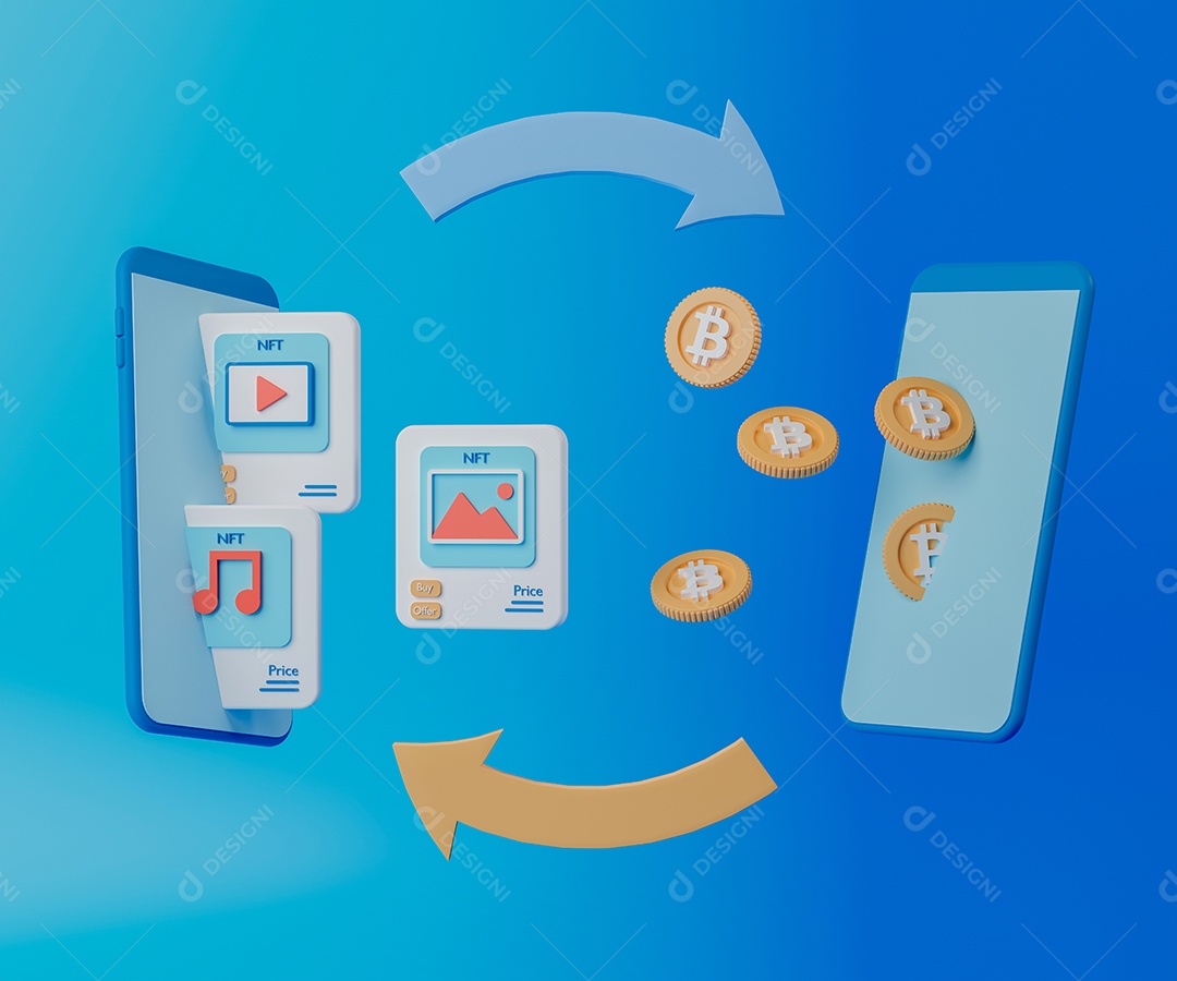 Renderização 3D Conceito criptomoedas