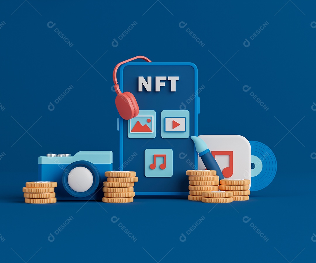 Renderização 3D Conceito NFT criptomoedas