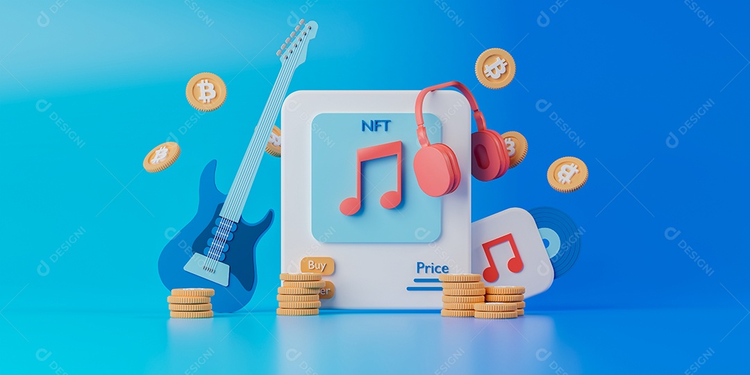 Renderização 3D Conceito NFT com criptomoedas