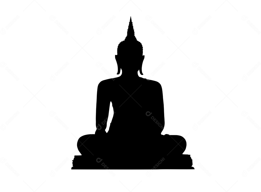 Buda de silhueta isolado em fundo branco com traçado de recorte