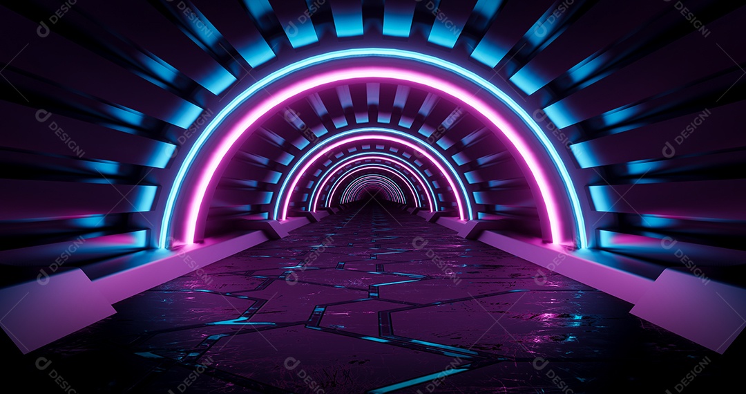 Renderização 3D Corredor em neon
