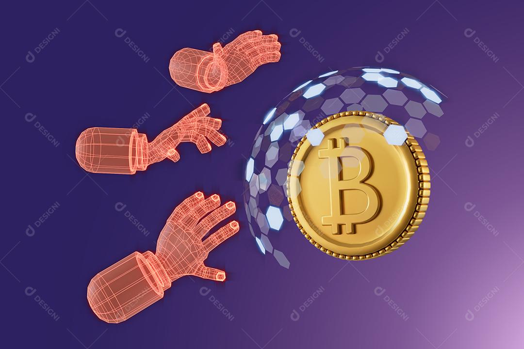Proteja suas moedas de criptomoeda com um bom sistema de defesa. Ilustração de renderização em 3D