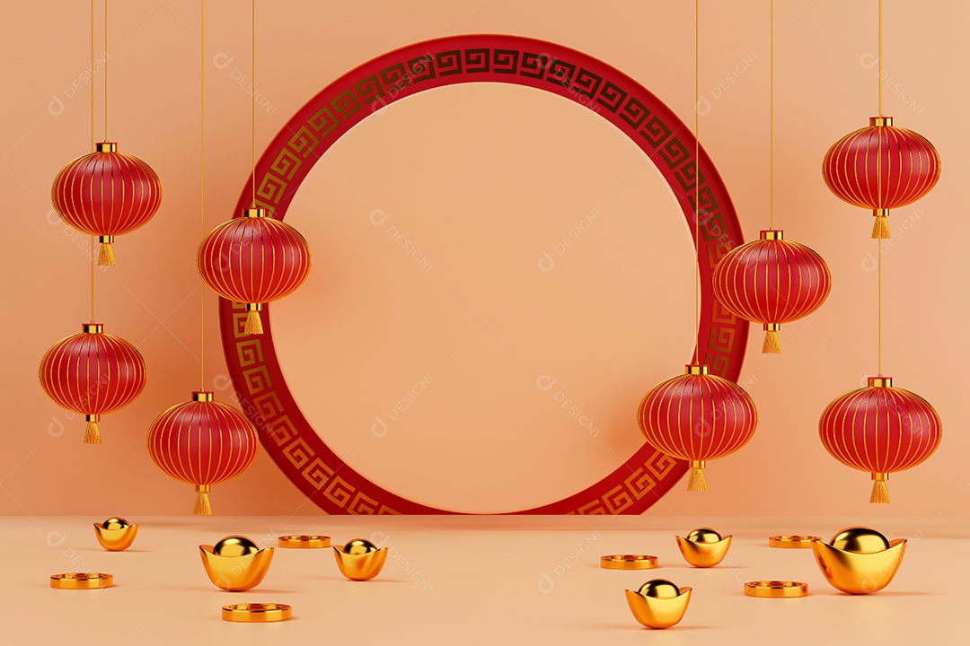 Renderização 3D Conceito moldura Ano novo Chinês