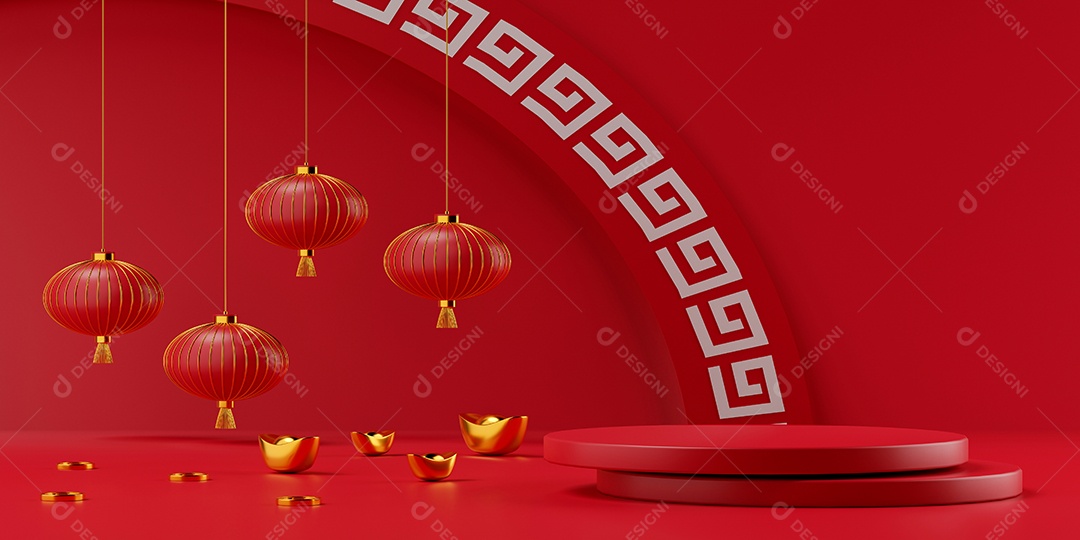 Renderização 3D Pódio Ano Novo Chinês