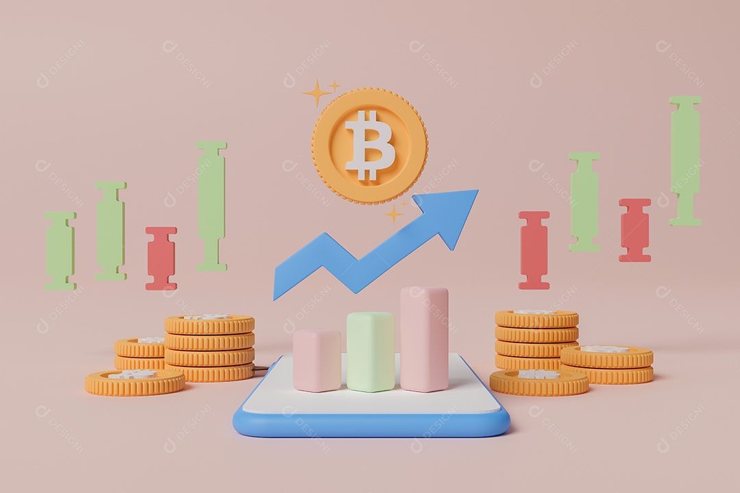 Renderização 3D Conceito crescimento de Criptomoedas