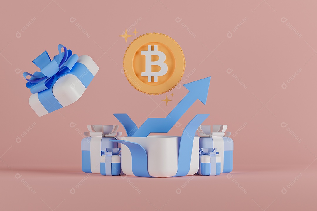 Renderização 3D Conceito Moeda Bitcoin de Presente