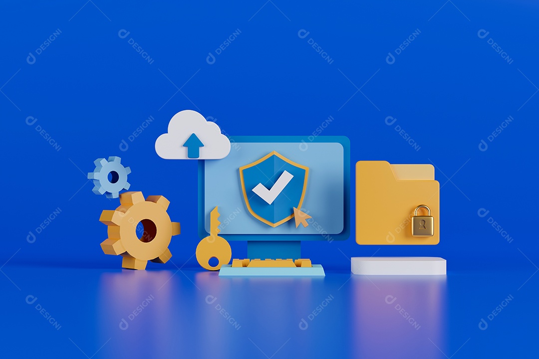 Renderização 3D Conceito proteção da nuvem