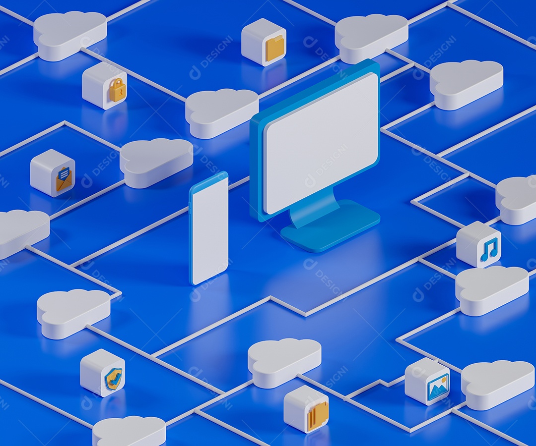 Renderização 3D Conceito nuvem de armazenamentos