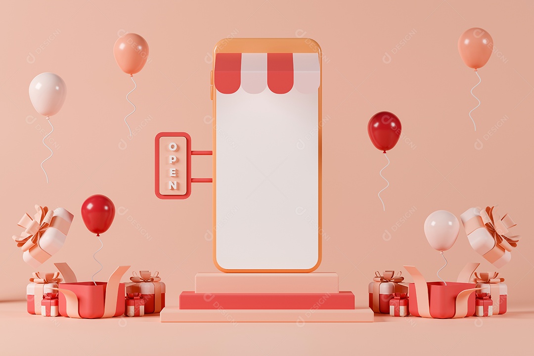 Renderização 3D Moldura de celular com decoração de balões