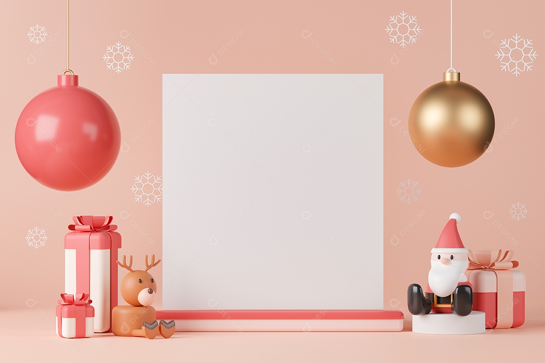 Renderização 3D Moldura com decoração de natal