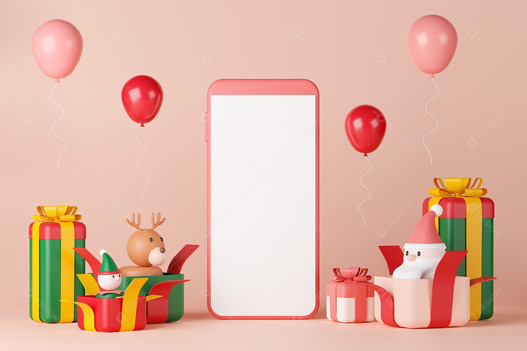 Renderização 3D Moldura com decoração de Natal