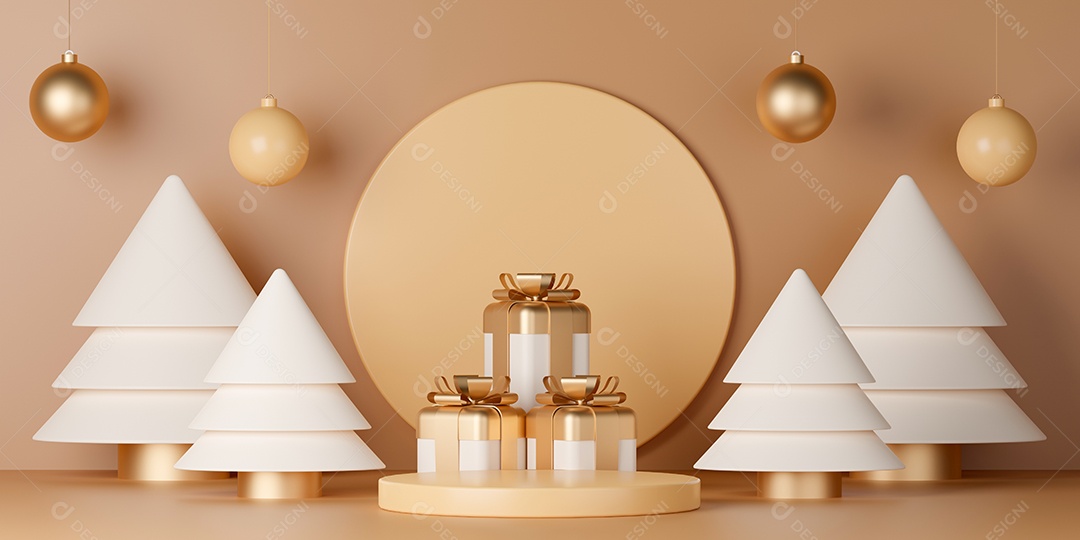 Renderização 3D Pódio para exibição decoração natal