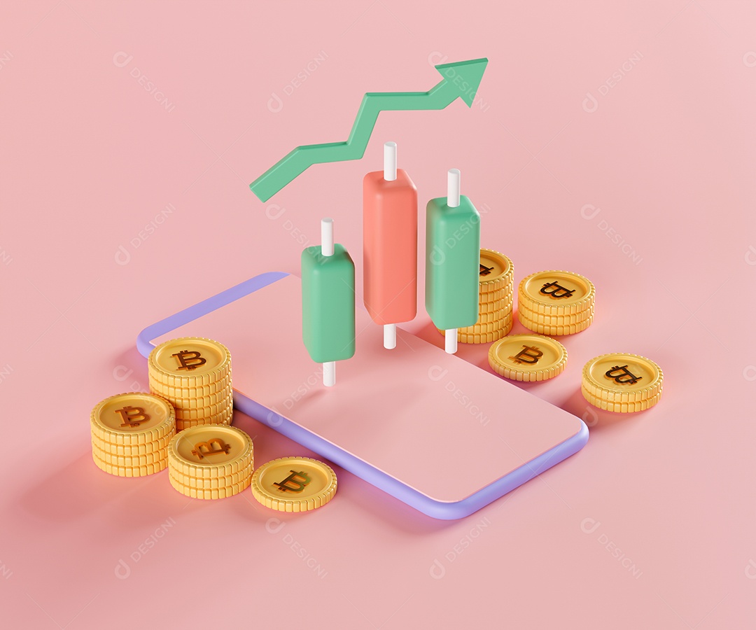 Renderização 3D Criptomoedas símbolo Bitcoin