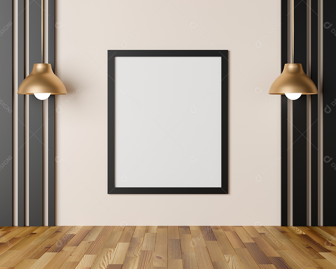 Renderização 3D Decoração sala com moldura