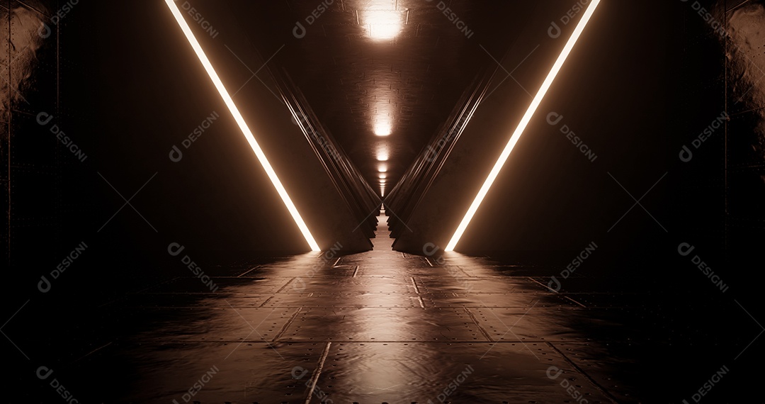 Renderização 3D Túnel grande iluminado