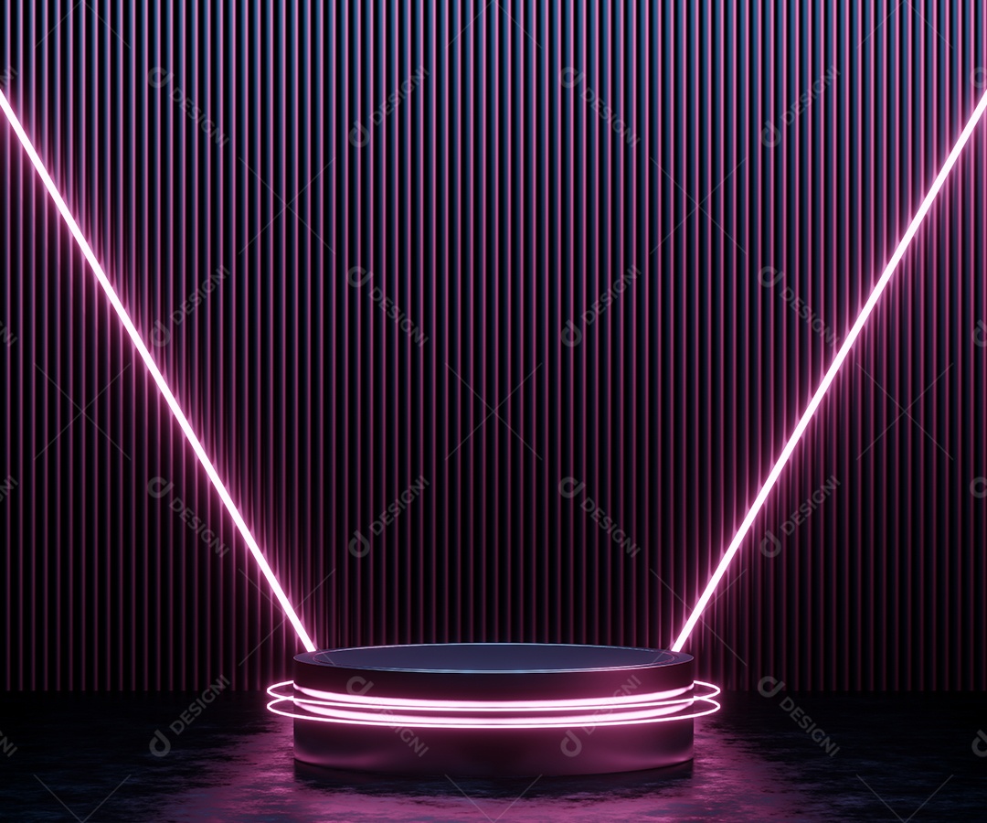 Renderização 3D Pódio para exibição em luzes neon