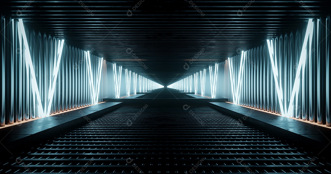 Renderização 3D Túnel grande em neon