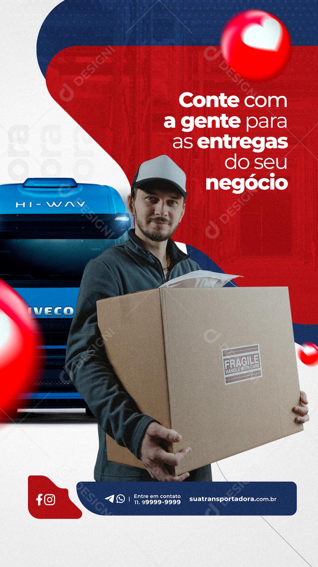 Story Conte com a gente para as entregas do seu negócio Transportadora Social Media PSD Editável