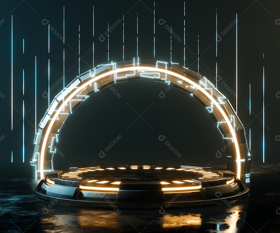 Renderização 3D Pódio em neon