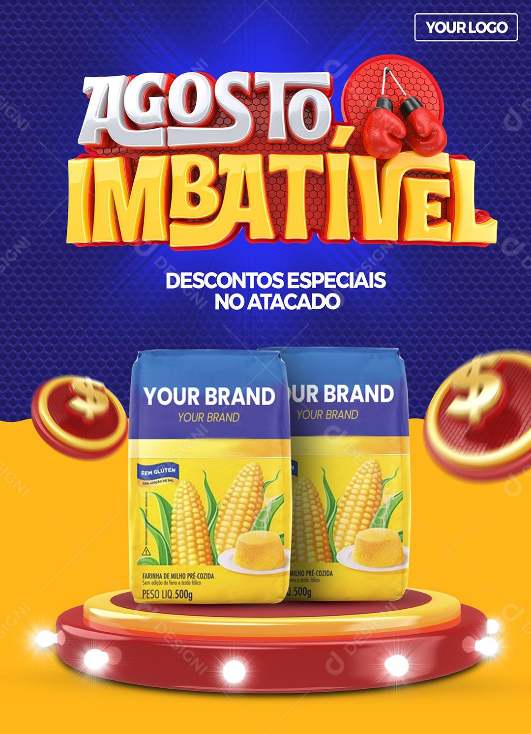 Social Media Supermercado Agosto Imbatível Produtos Atacado Varejo PSD Editável