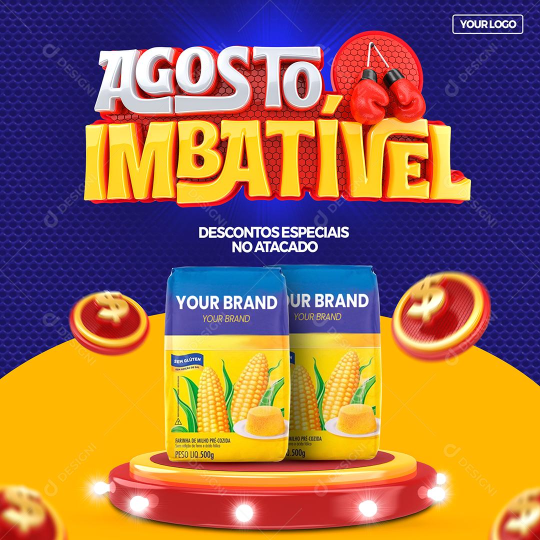 Social Media Supermercado Agosto Imbatível Produtos Atacado Varejo PSD Editável