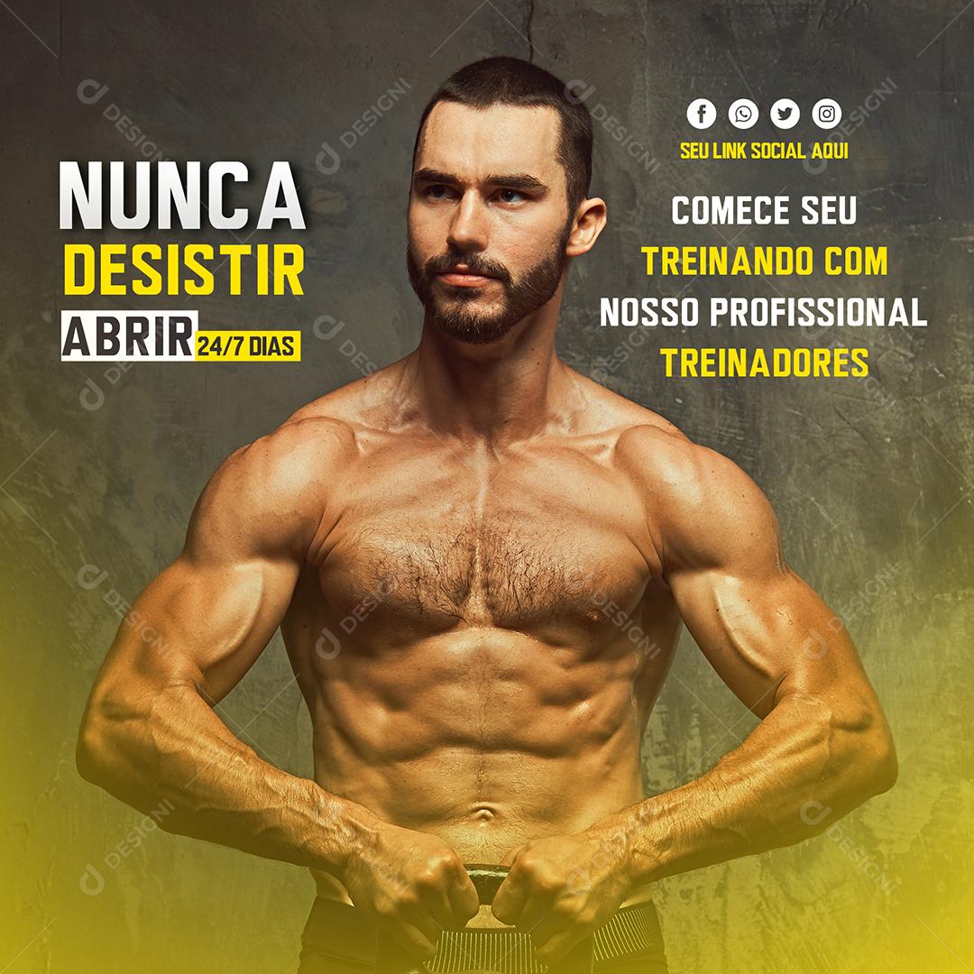 Social Media Nunca desistir abrir comece seu Academia PSD Editável