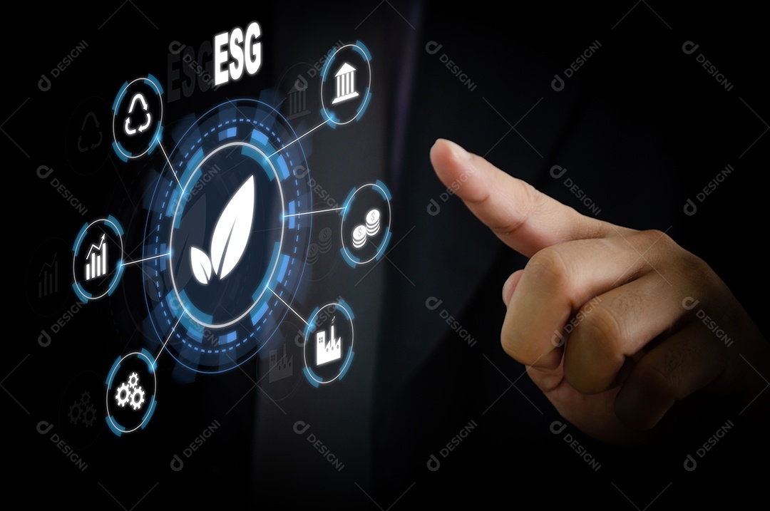 Governança Socioambiental ESG. Tecnologia de negócios no conceito de tela virtual.