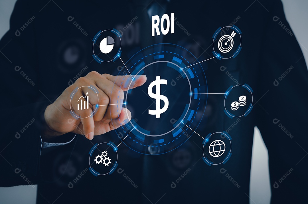 ROI Retorno do investimento tela virtual Internet finança de negócios e big data conceito de tecnologia.