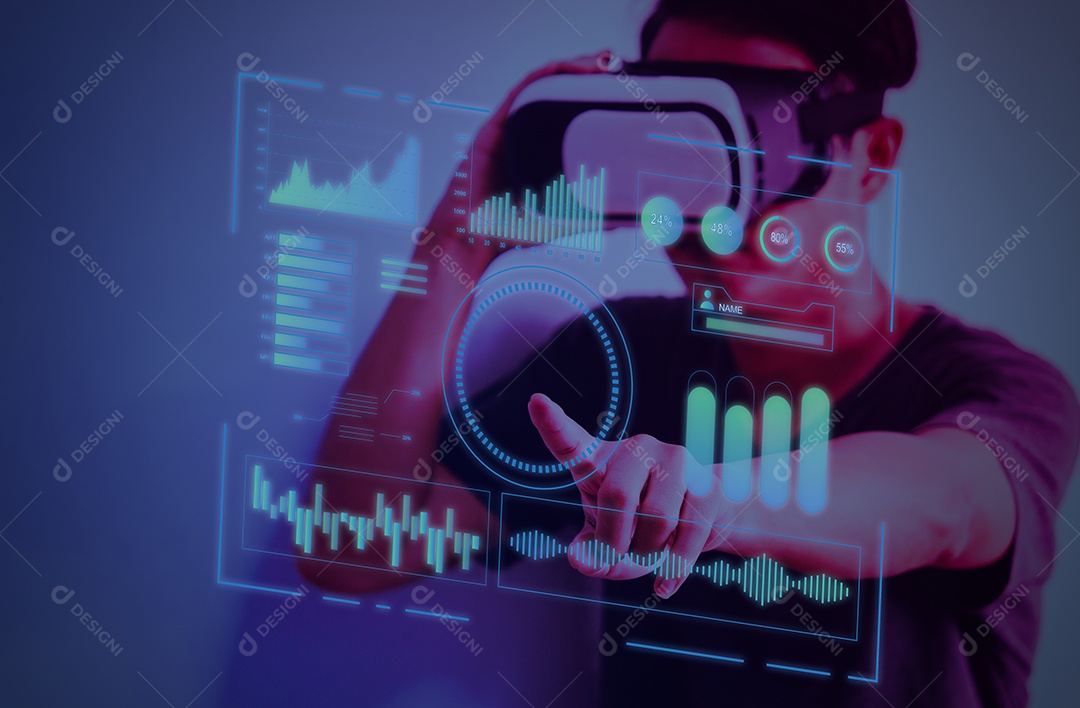 Big data digital e conceito de tecnologia de tela virtual meta verso.