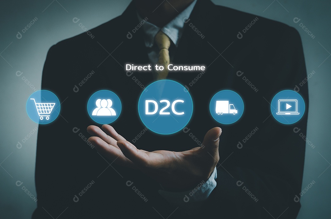 Direto ao consumidor D2C tela virtual Internet Business big data conceito de tecnologia.