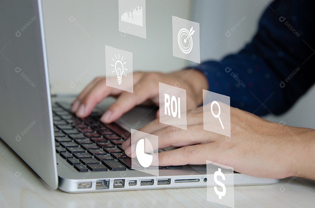 ROI Return on Investment digital big data em uma tela virtual. Conceito de negócio financeiro.