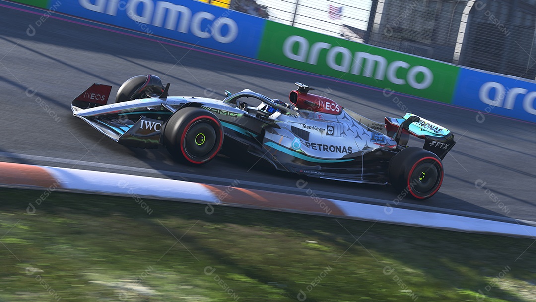 Ilustração 3D do carro Mercedes F1 São Paulo, Brasil.