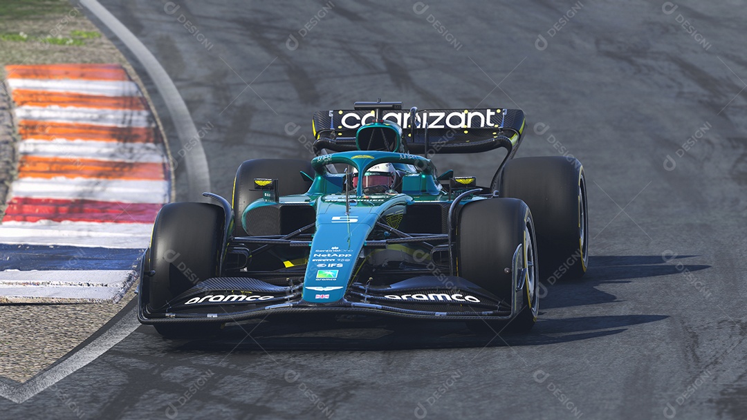 Ilustração 3D do carro Aston Martin F1 São Paulo, Brasil.