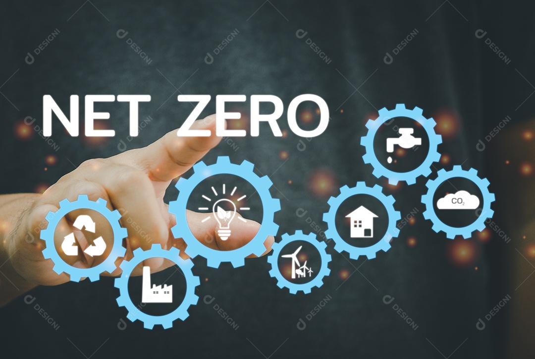 Empresário tocando net zero salva o mundo ecológico e reduz a pesquisa