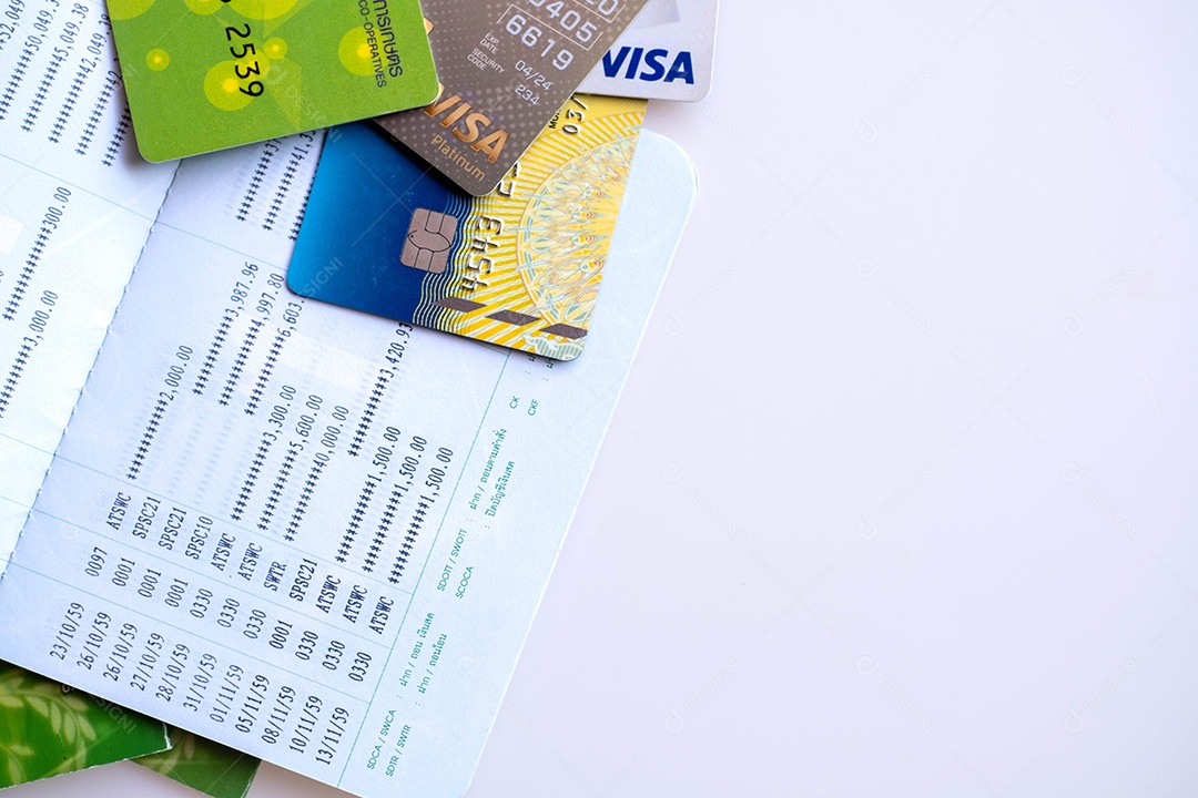 Conceito de contabilidade. Extrato de conta e moedas de moeda tailandesa. Escrituração financeira