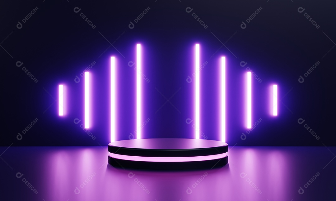 Produto moderno vitrine pódio de ficção científica com luz brilhante rosa.