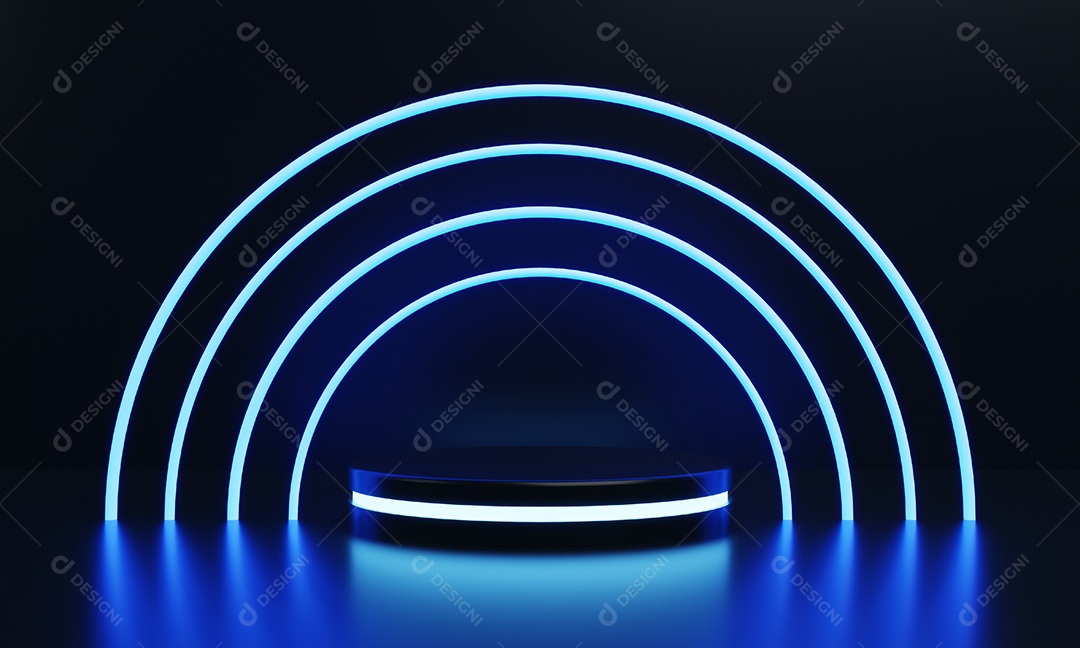 Produto redondo moderno vitrine de pódio de ficção científica com li brilhante azul.