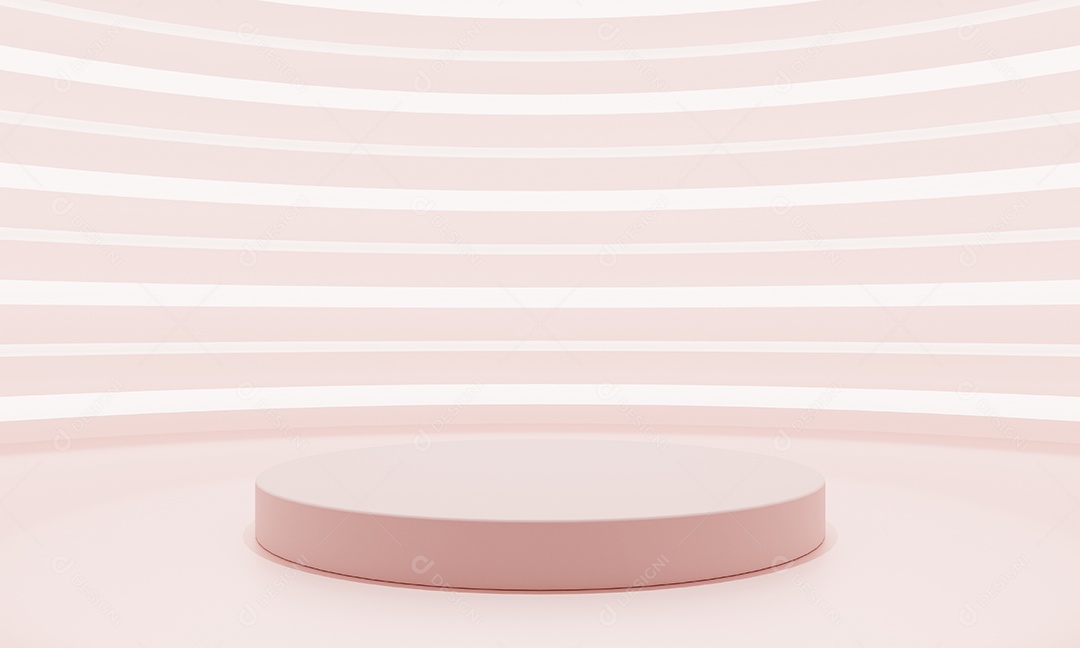 O estilo minimalista curva a vitrine do pódio do produto rosa com fundo neon branco e rosa. Conceito de tecnologia e objeto. Renderização de ilustração 3D.