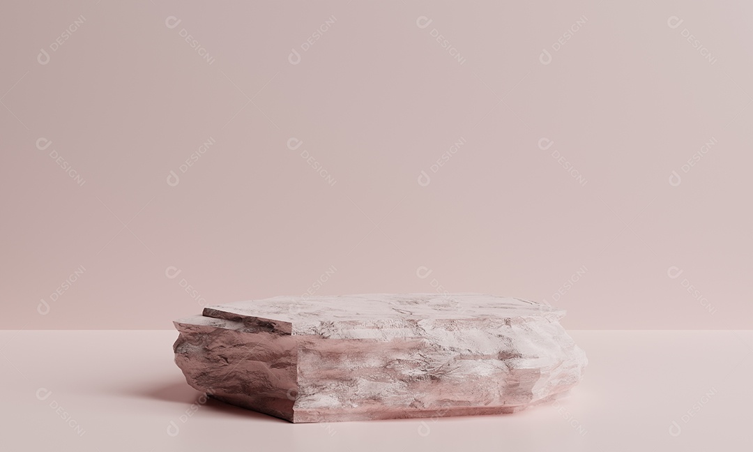 Pódio de rock rosa mínimo e palco para publicidade de produtos ou cosméticos com fundo. Objeto e conceito abstrato. Renderização de ilustração 3D.