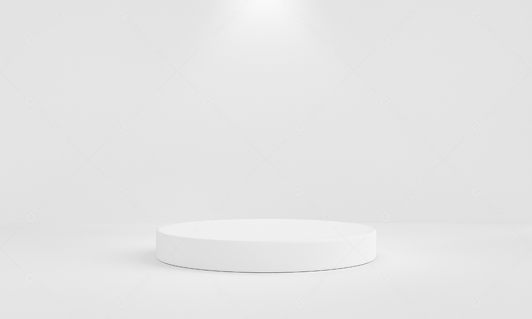 Pódio branco mínimo com parede de fundo e holofotes. Resumo e objeto para o conceito de publicidade.